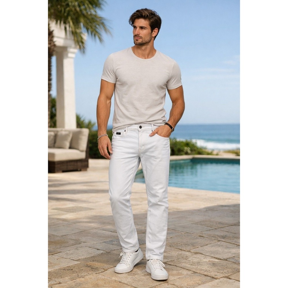 Mossimo Mens Off White Skinny Jeans Size 36 Stretch Slim Fit Denim Pants